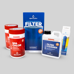 Platinum Microban Filter, NaturePure Spa Stick, Filter Cleaner & 2kg Chlorine Subscription Pack.